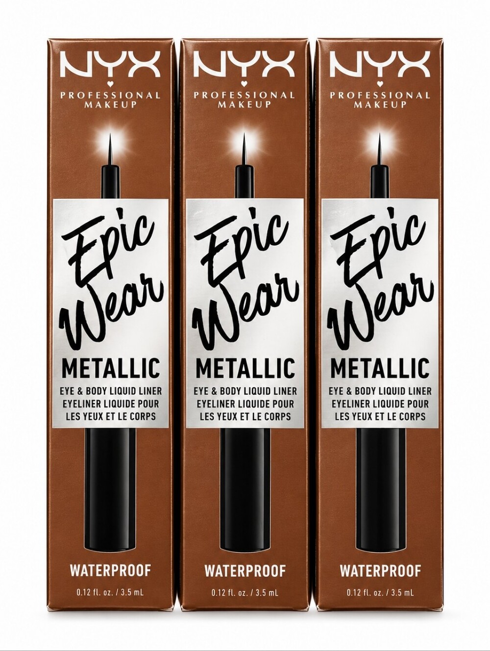 3 x NYX Professional Makeup Epic Wear Metallic Liquid Liner, Brown Metal